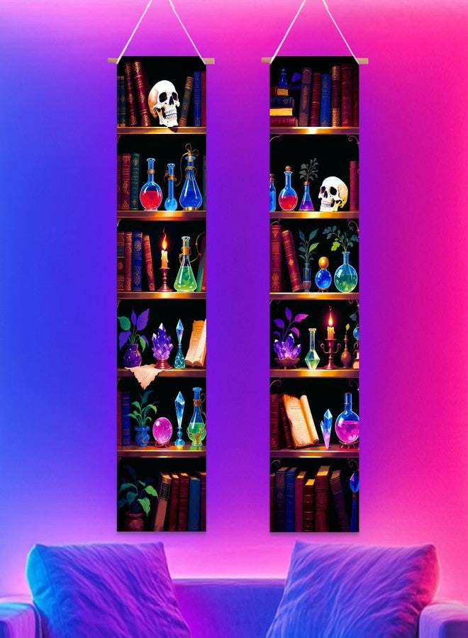 ACRNIGHEET 2 Pcs Black Light Tapestry Magic Bookshelf Trippy Blacklight Tapestry Art Wall Decor UV Reactive Blacklight Posters Aesthetic Room Wall Hanging Backdrop for Bedroom Home Decoration - Image 4